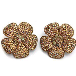Vintage Tara pave rhinestones flower clip earrings